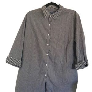 Mountain Lake Womens‎ Large Black Plaid Cotton 3/4 Sleeve Button Up Top Blouse
